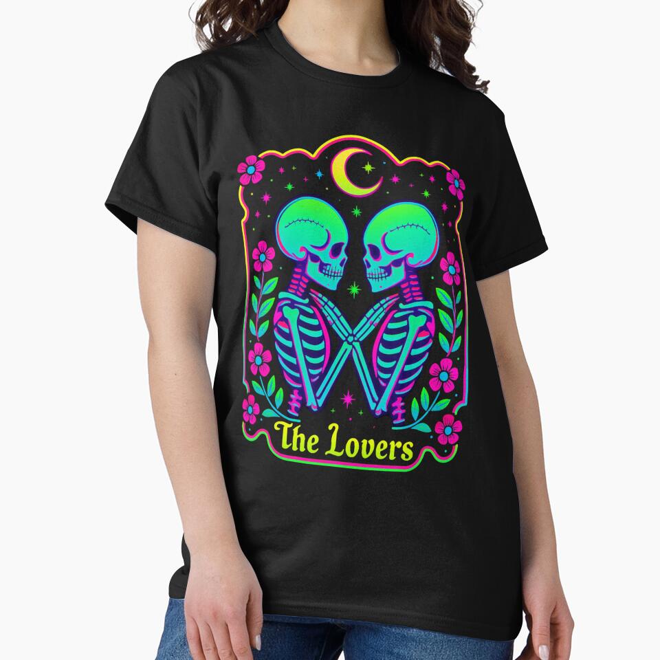Neon Skeleton Lovers– Skeleton Tarot Romance GOTH Halloween Classic T-Shirt by inkfluenceart
