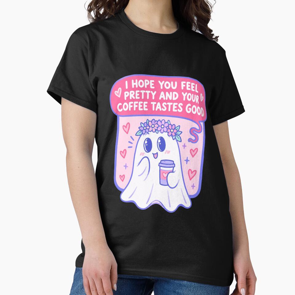 Cute Ghost With Coffee Tastes Good Feel Pretty by AzulAdams