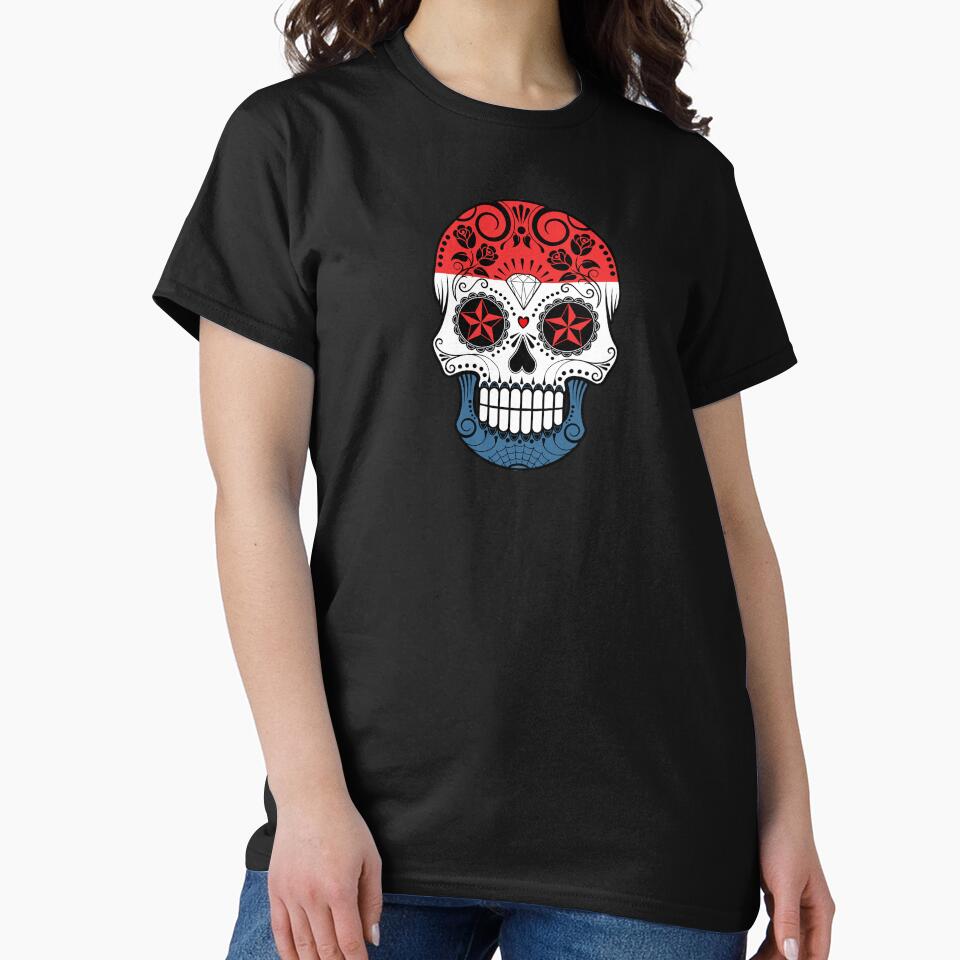 Sugar Skull with Roses and Flag of Netherlands by JeffBartels