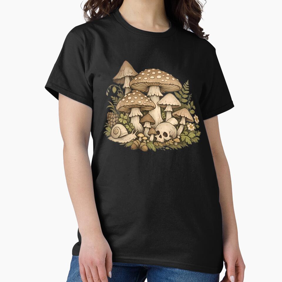 Mushroom Cluster With Skull And Snail by Linework Studio