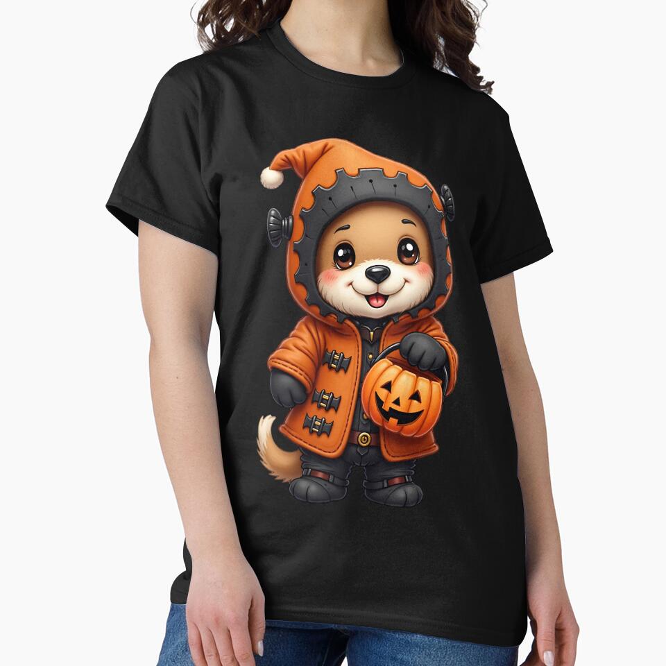 Halloween Dog, Cute Puppy, Spooky Dog, Orange Hoodie Dog, Kawaii Pet, Trick or Treat, Funny Halloween Puppy by ArtDesignTp