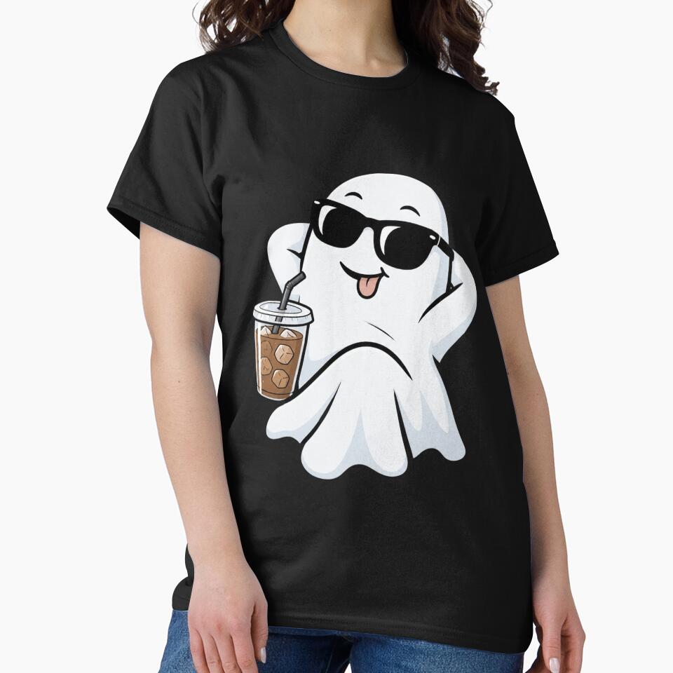 Cool Ghost Drinking Iced Coffee Funny Halloween Summerween by BethanyAguirre