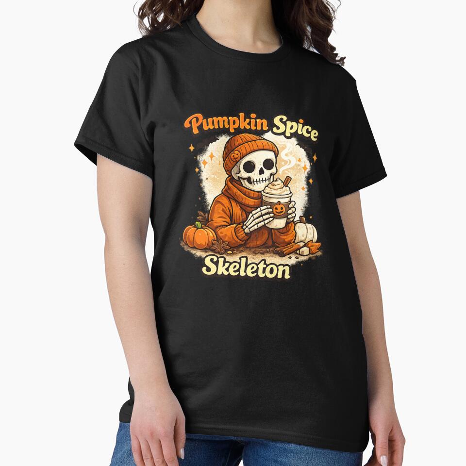 Pumpkin Spice Skeleton Funny Halloween Coffee Lover Design by mocci10