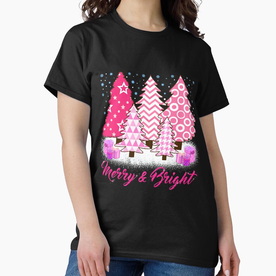 Merry and Bright Pink Christmas Tree Pink Christmas by BaseStore