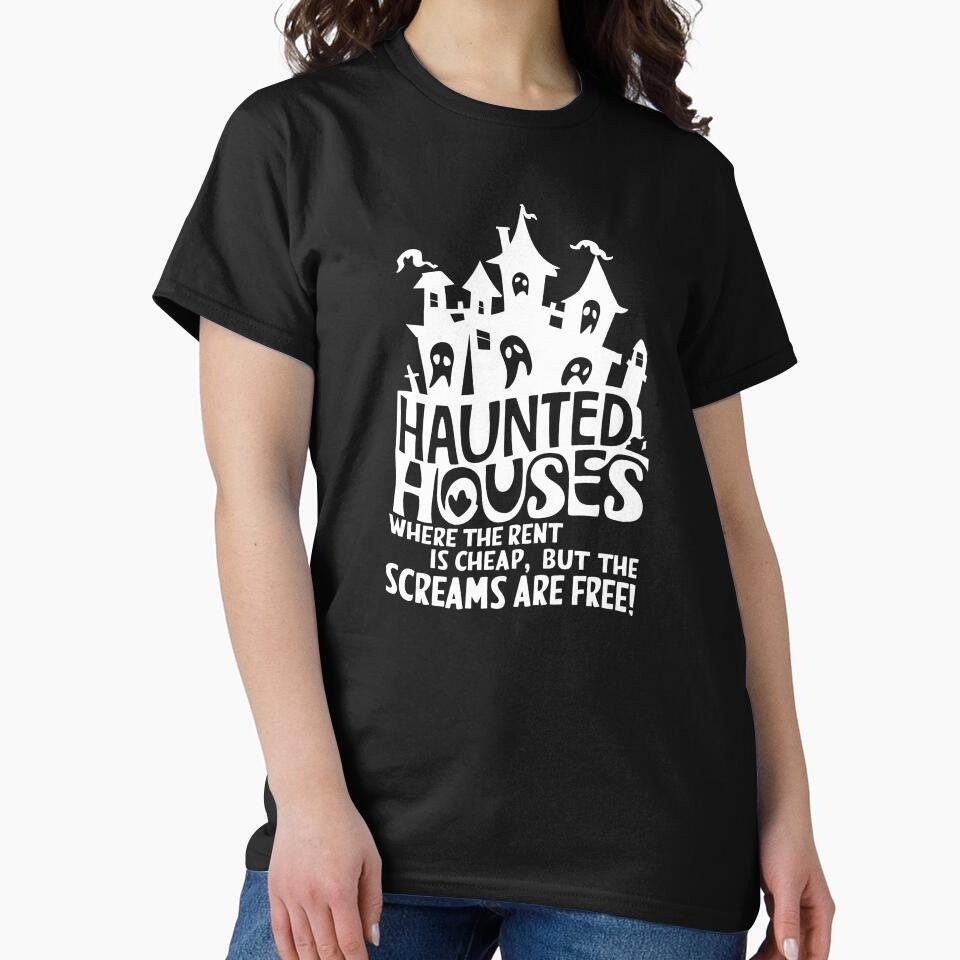 '' Haunted Houses '' Vintage Ghosts Funny Cute Scary T-Shirt by Witty Shirts