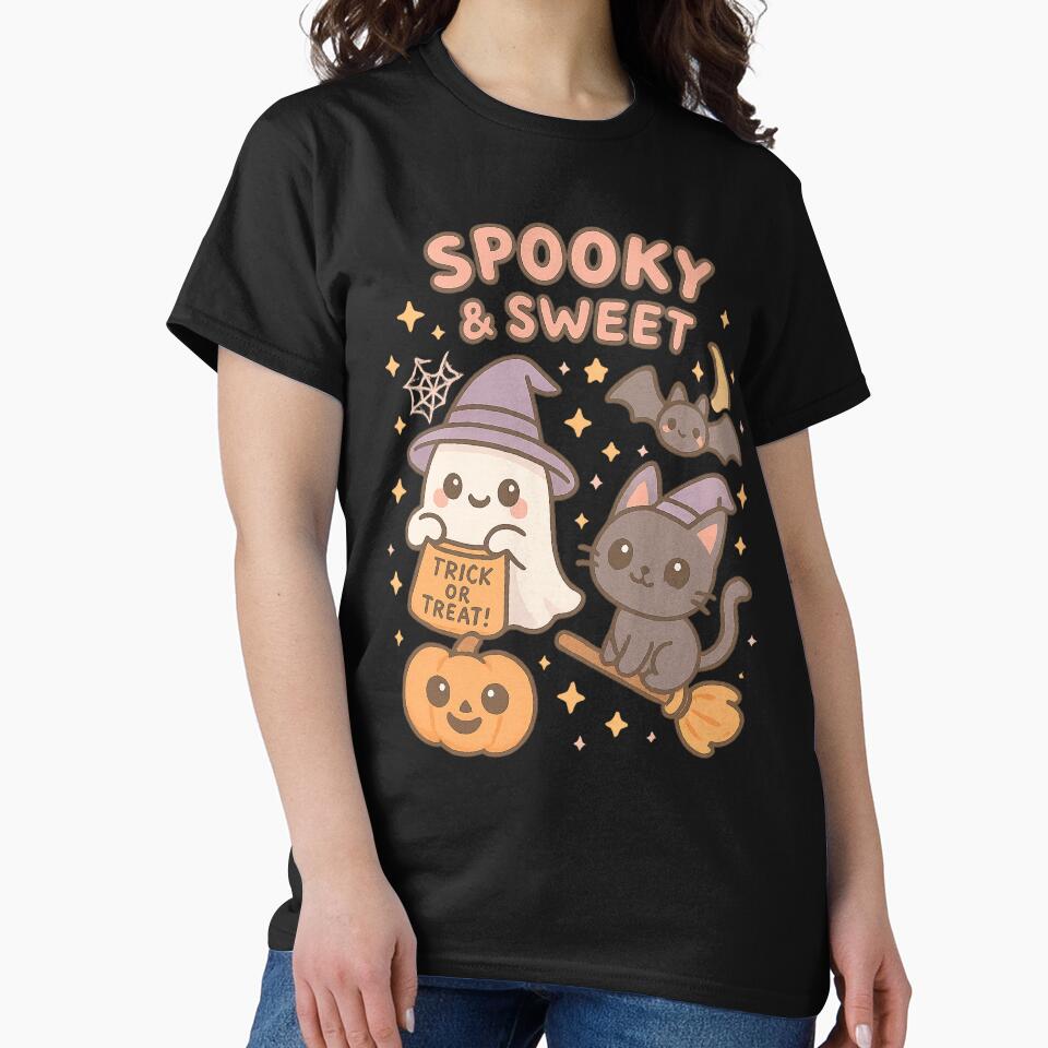 Spooky & Sweet Kawaii Halloween Ghost Cat Illustration – Cute Halloween Art for Stickers, Shirts & Prints by HAFIZ-DP