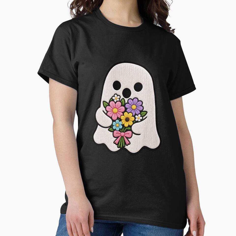 Cute Ghost Flower Kawaii Embroidery Patch Design by ColorSplash123