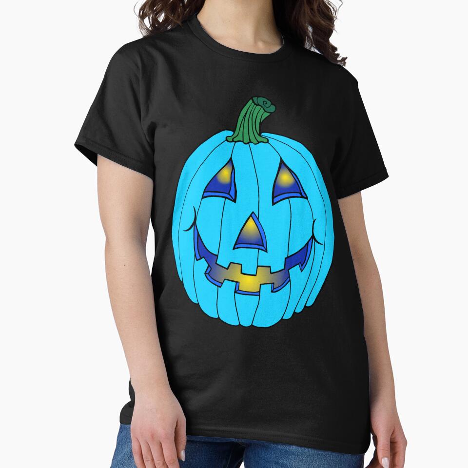 Blue Glowing Jack-O-Lantern Pumpkin by Deborah Camp