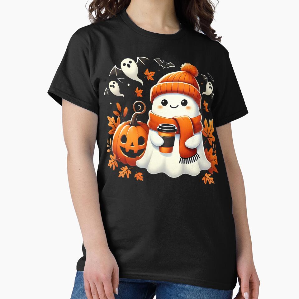 Cute Halloween Ghost Fall Pumpkin Vibes Cozy Autumn Aesthetic by Nalin-Design