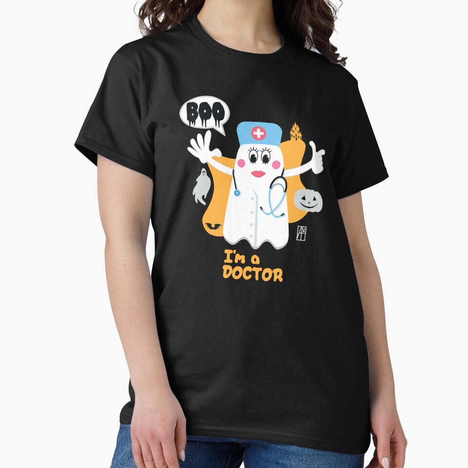 BOO Lady Doctor dressed as a GHOST - cute Halloween by ArtProjectShop