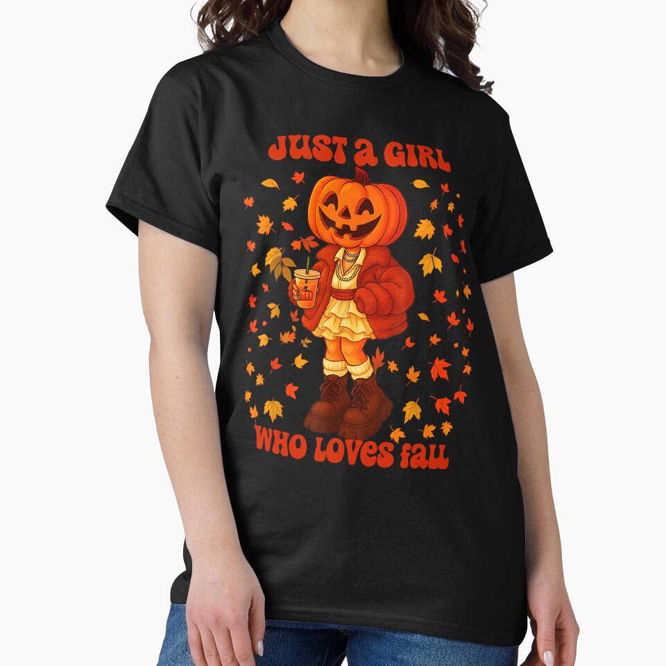 Vintage Just A Girl Who Loves Fall Pumpkin Head Autumn by Tae-bois