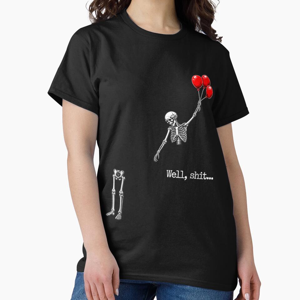 Well Shit Funny Skeleton Flying with Red Balloons by Denenberg Jardel