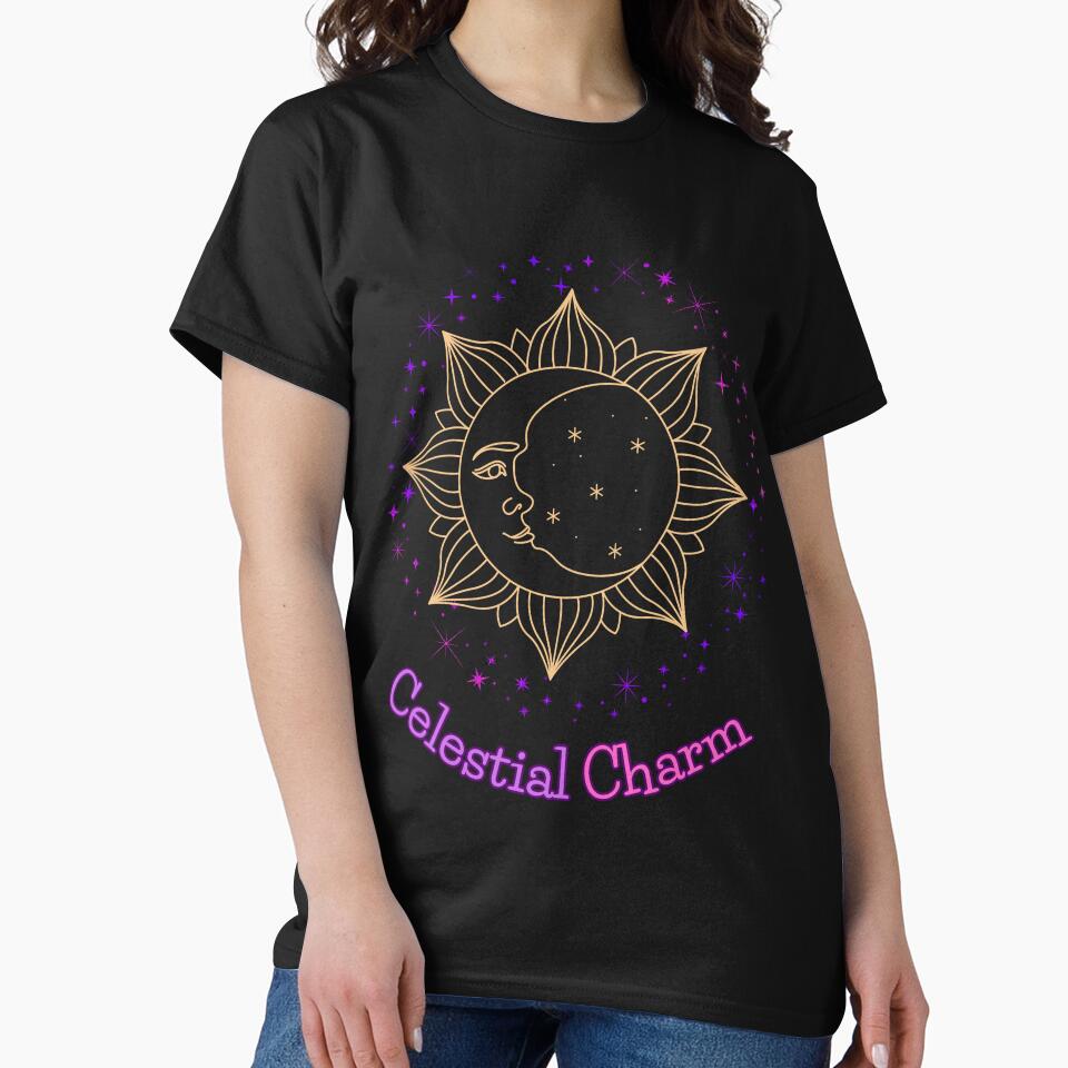Celestial  Colourful  Cute  design with moon and Flower and stars by CosmicNook1