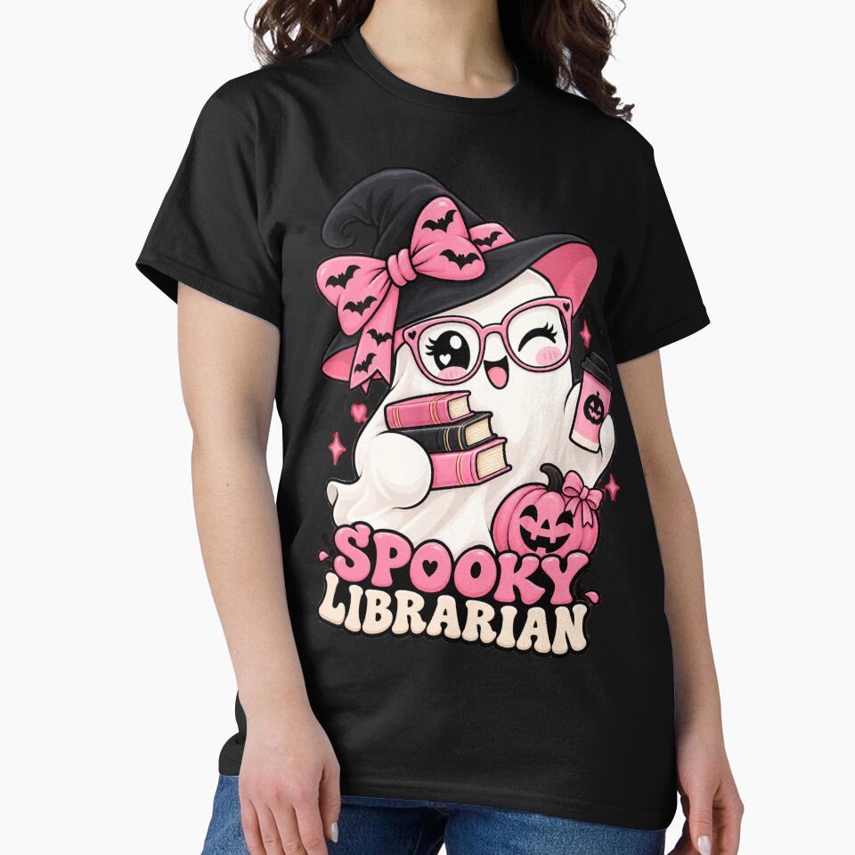 Spooky Librarian Pink Halloween Ghost Book Lover Gift by Crystal-Tree