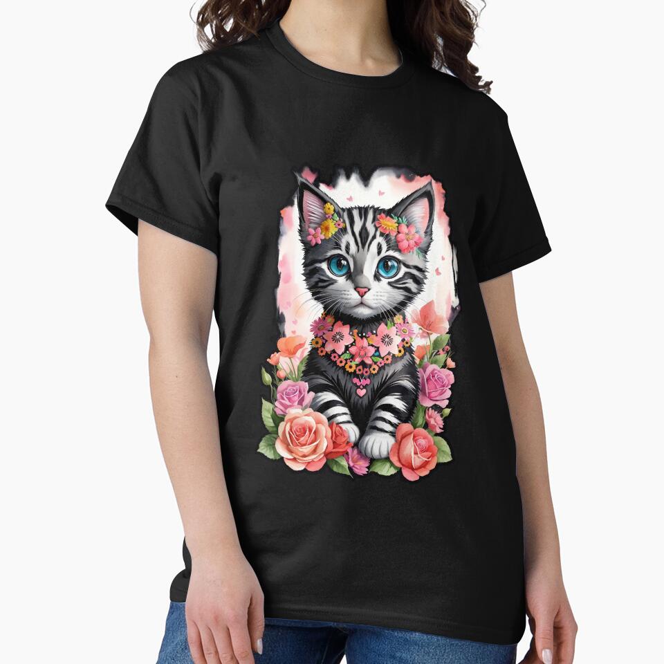 Cute Cat With Flowers Dia De Muertos by SeGoArtDesign