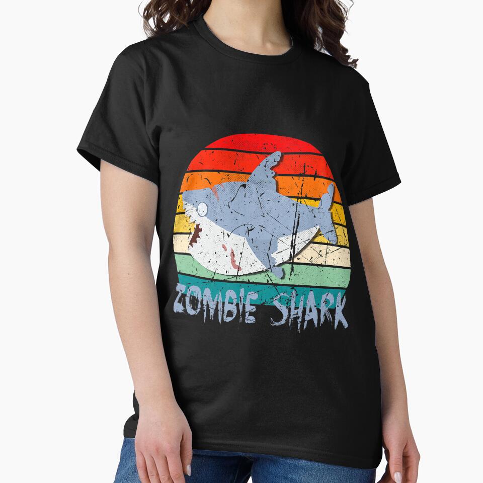 Zombie Shark Distressed Retro Sunset by BundlerVq