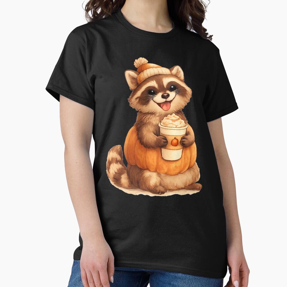 Raccoon Pumpkin Spice Latte Design | Cute Fall Trash Panda Tee by MOCH- ART