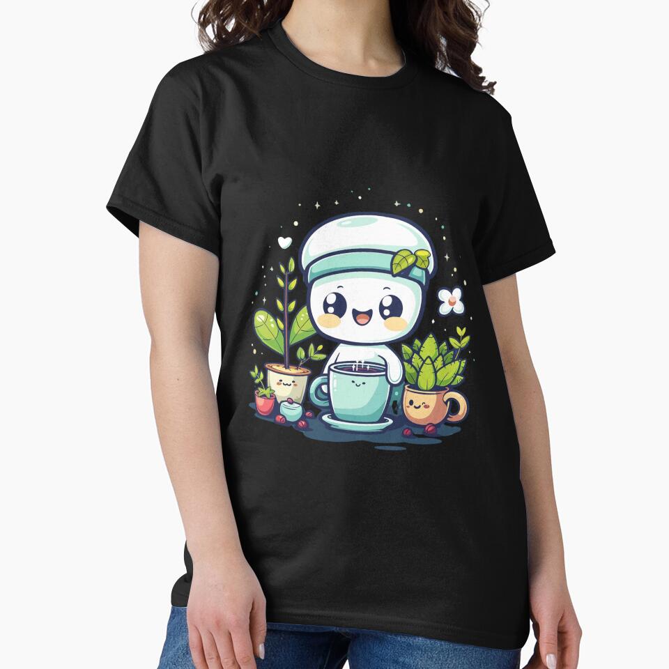 Little ghost with coffee and plants by DreamVibeShirt