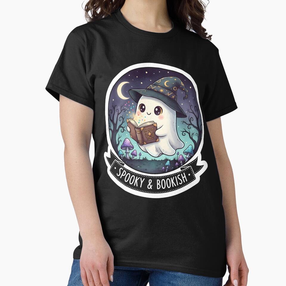 Cute Spooky Bookish Ghost Halloween Art by Ekracreatives