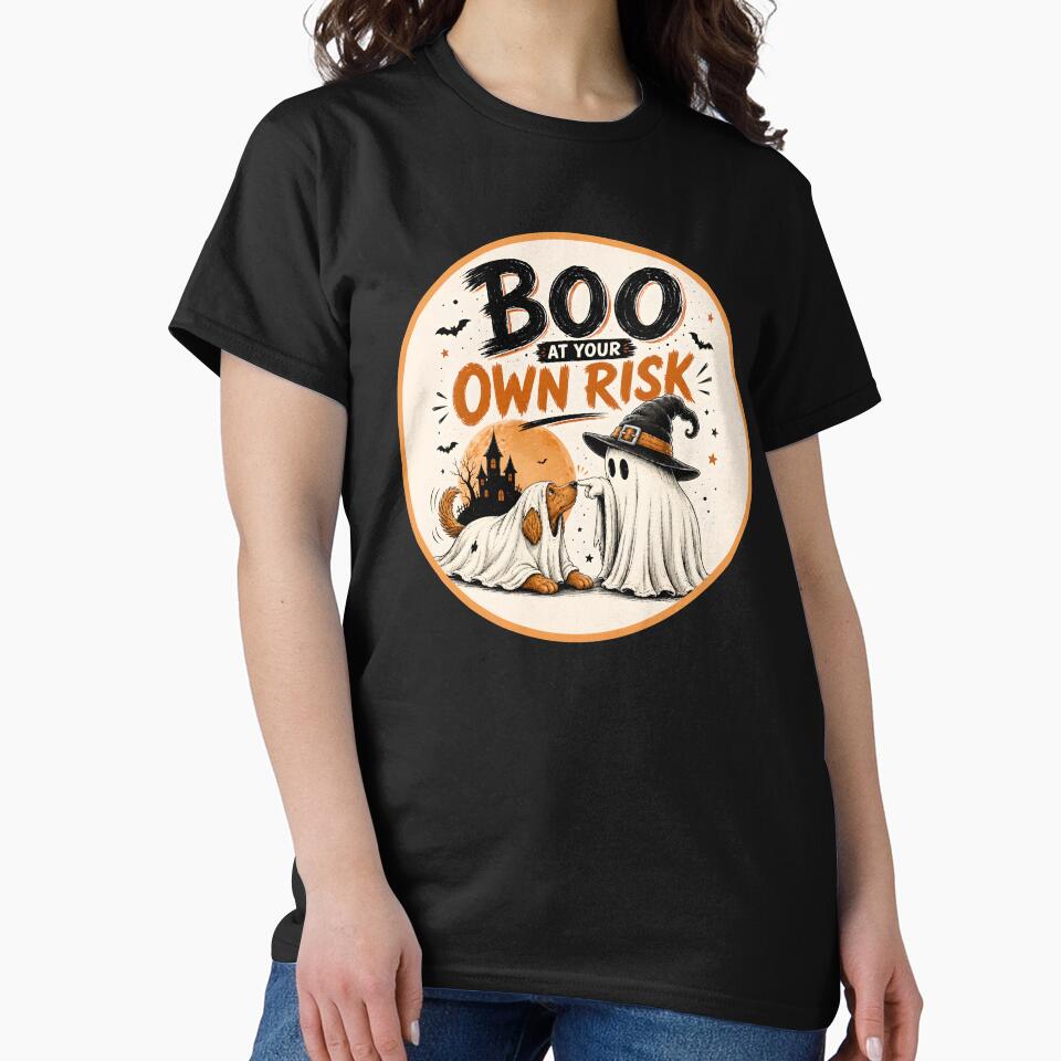 Boo at Your Own Risk – Halloween Ghost Dog by ArtDzignsZA
