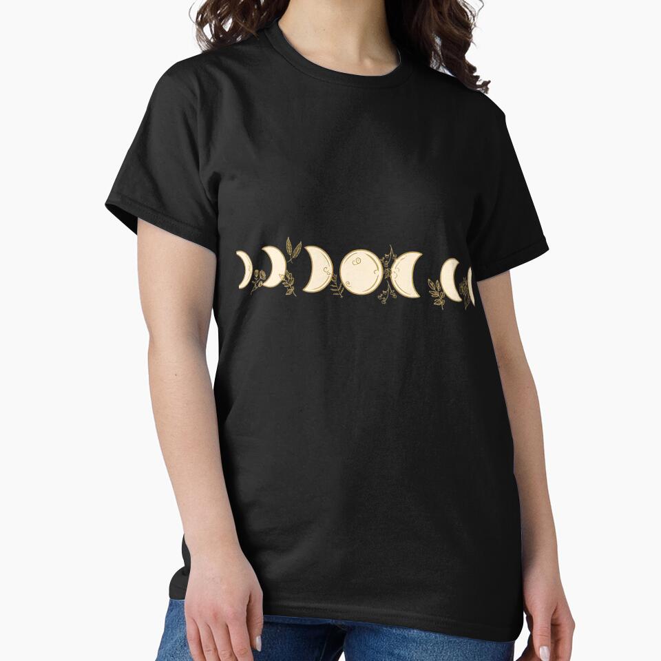Golden Moon Phases Leaves Floral by DeadpanThreads