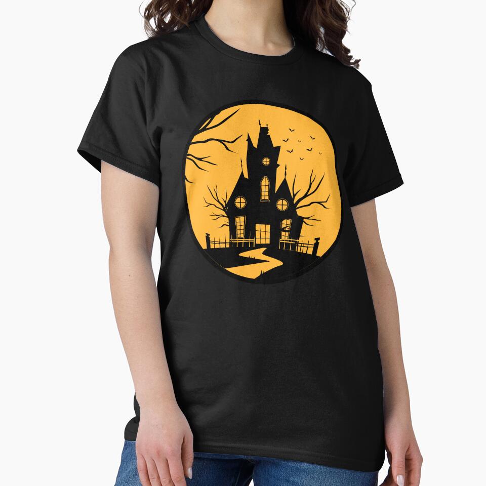Round Halloween Silhouette Haunted House - Yellow by ResuWreck