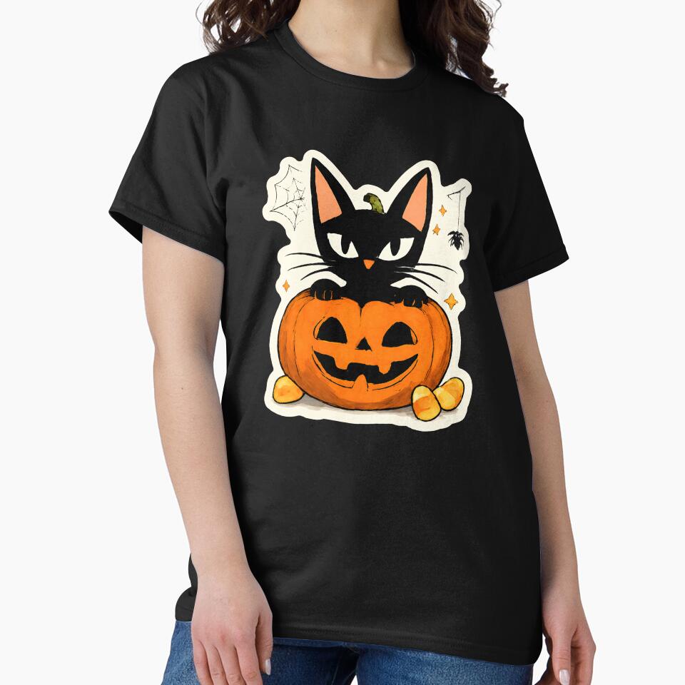 Spooky Cute Halloween Jack-O-Lantern Cat Gift - Black Cat In A Pumpkin by Artycom