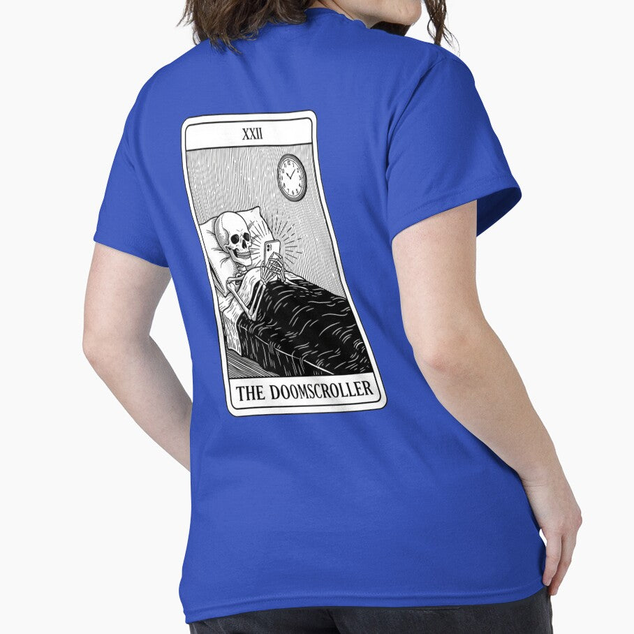 The Doomscroller - Funny Skeleton Phone Tarot Card T-Shirt by Atlasera Studio