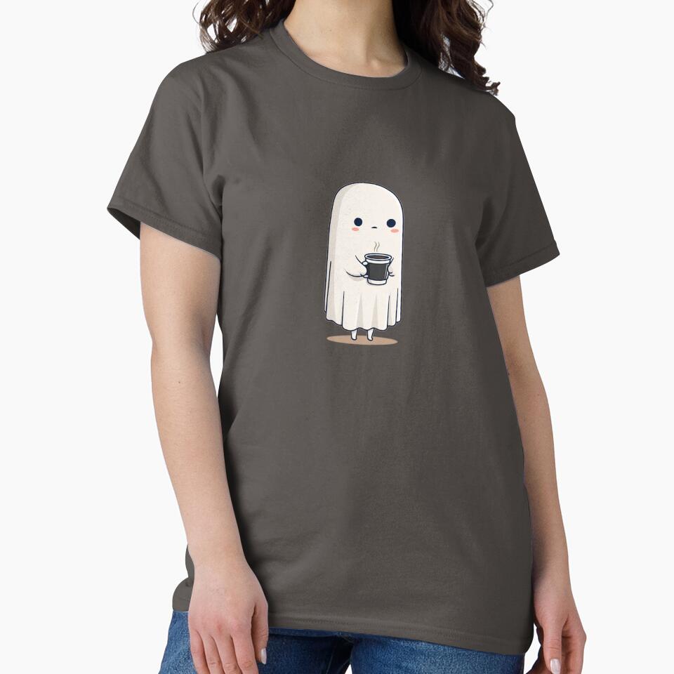 Cute Little Ghost Holding Coffee Cup – Spooky Halloween Kawaii Design by VectiveLab