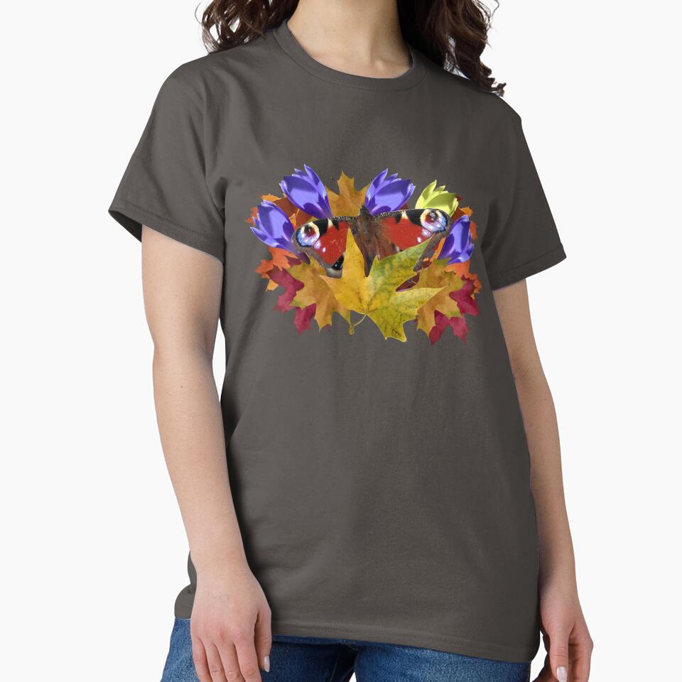 Autumn collage with fallen leaves and red butterfly by mariya-ivanova