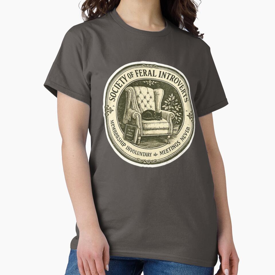 Society of Feral Introverts Meetings Never – Funny Vintage Seal Art | Introvert Feral Gift by irfanshikh