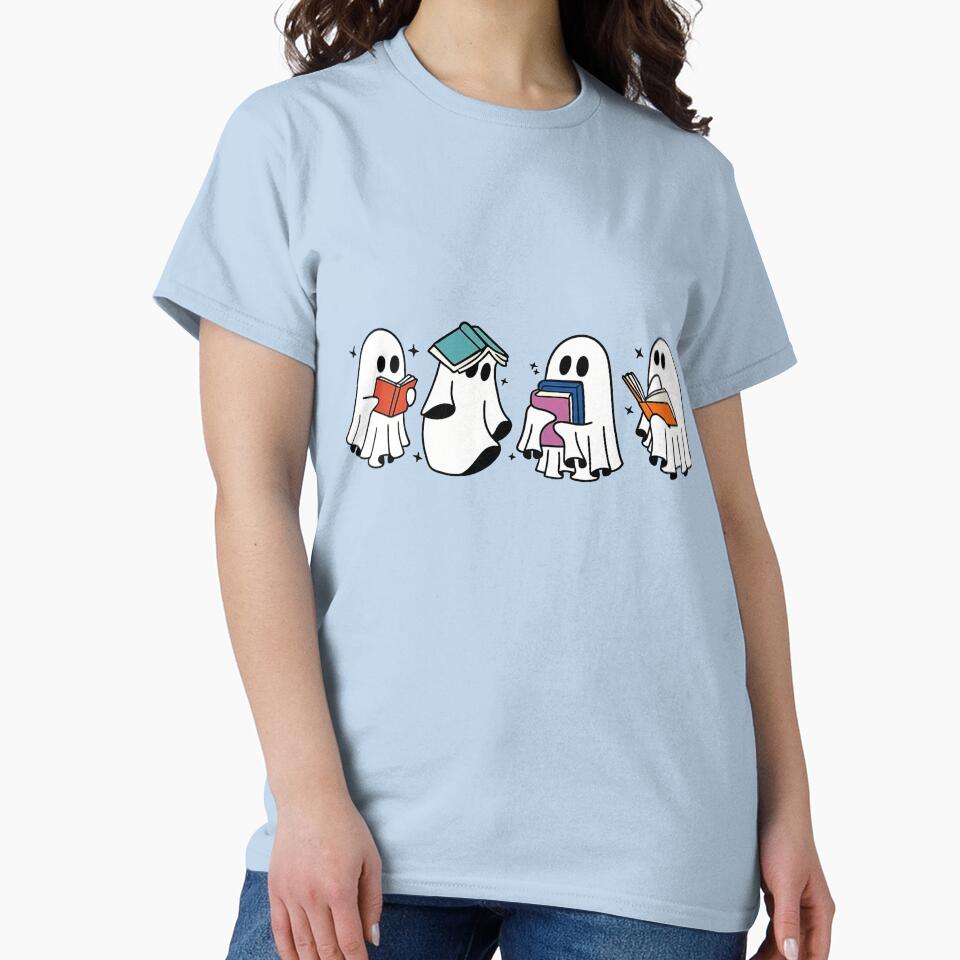 Cute Ghosts Reading Books - Book Lover Halloween Design by ArtfulWeave