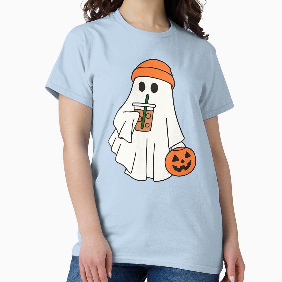 Cute Halloween Ghost with Coffee Illustration by ArtfulWeave