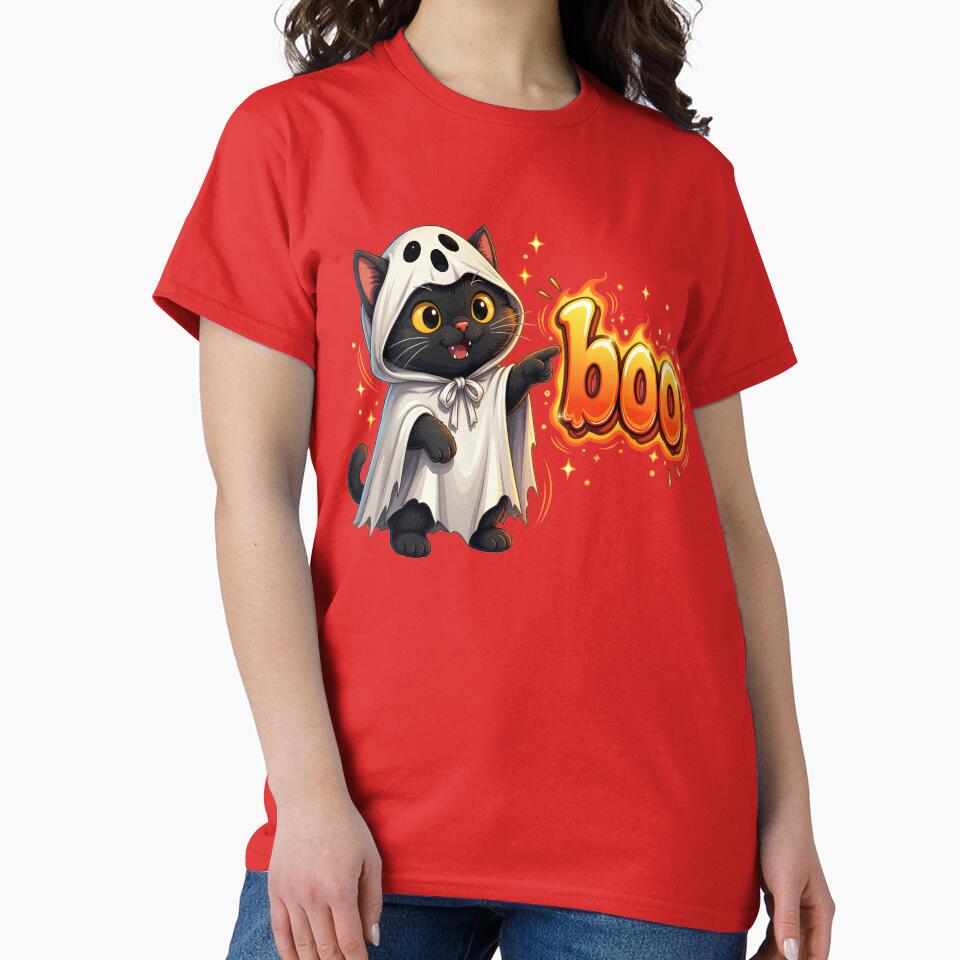 Boo Ghost Cat - Cute Halloween Black Cat Costume Funny Spooky Kitten by Retro Whiskers
