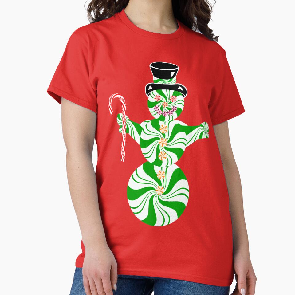 Spearmint Snowman with Striped Peppermint Candy Cane by Deborah Camp