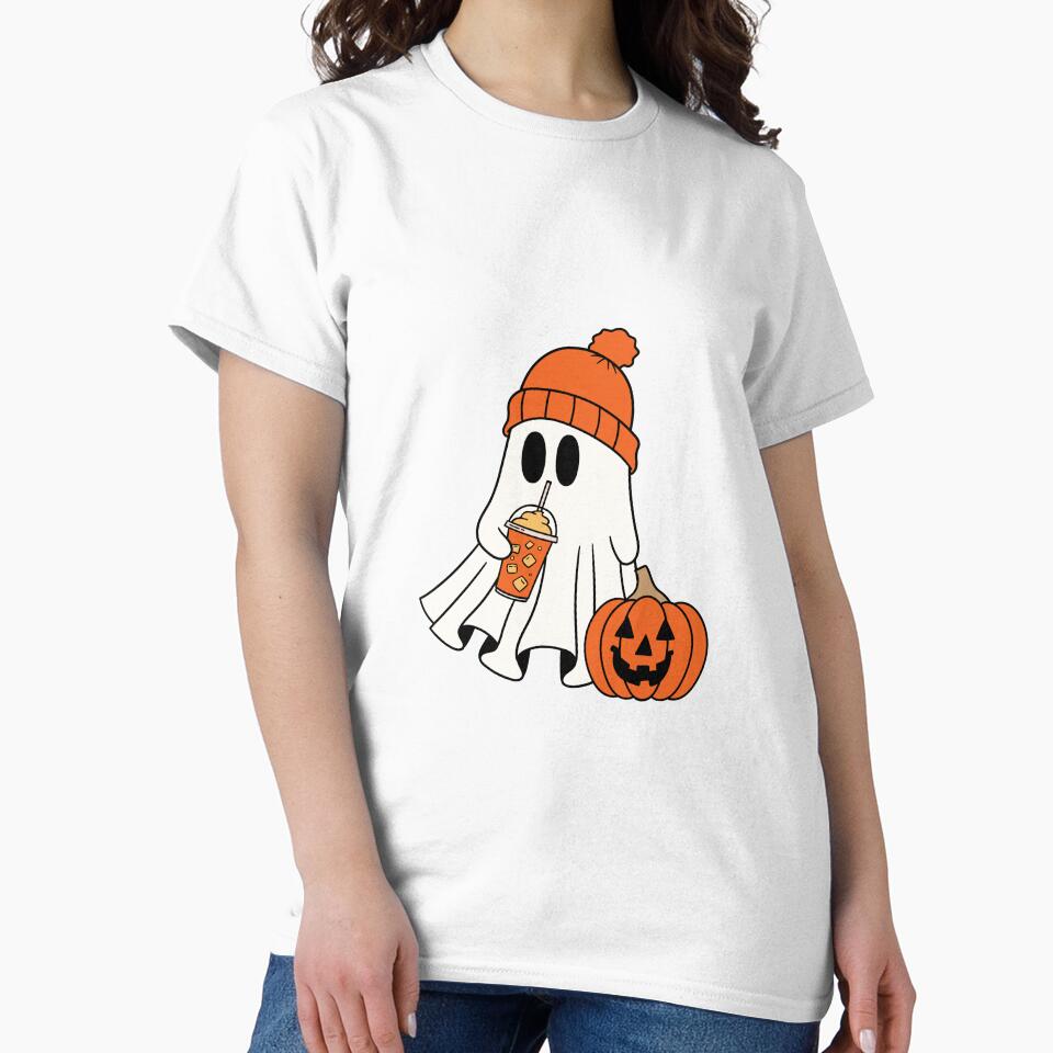 Spooky Cute Ghost with Pumpkin and Coffee – Halloween Cozy Vibes by lemooon juice