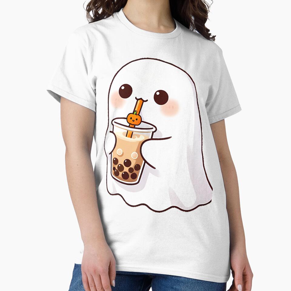 Cute Ghost with Iced Boba Coffee Icon by pumsquare
