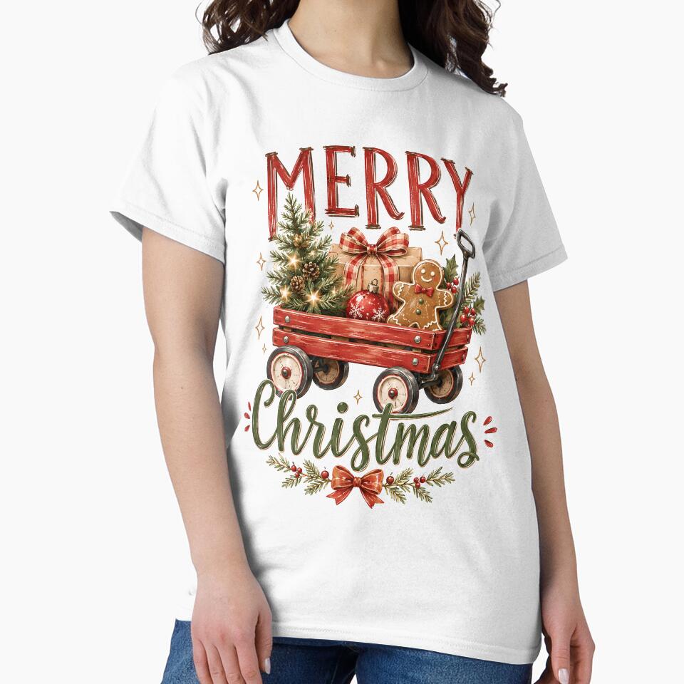 Merry Christmas Vintage Red Wagon Holiday by madebymayberry