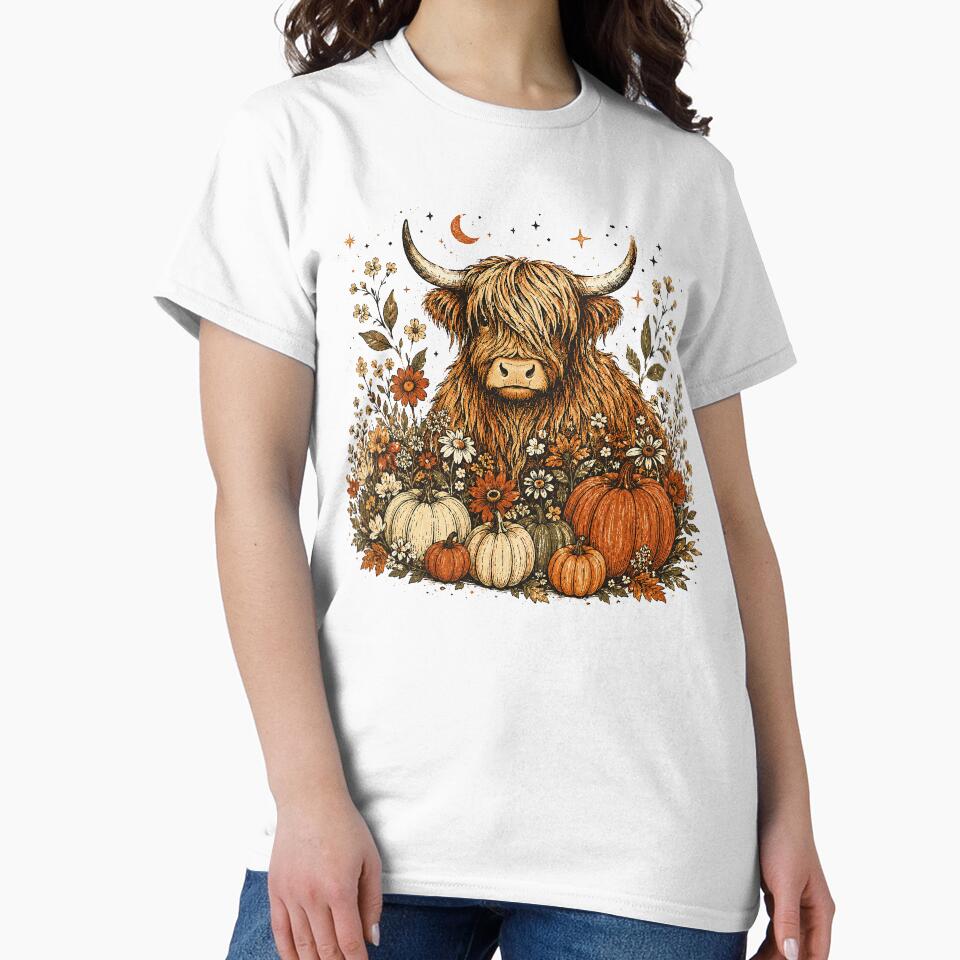 Highland Cow Autumn Pumpkins Wildflower Fall by rim-95