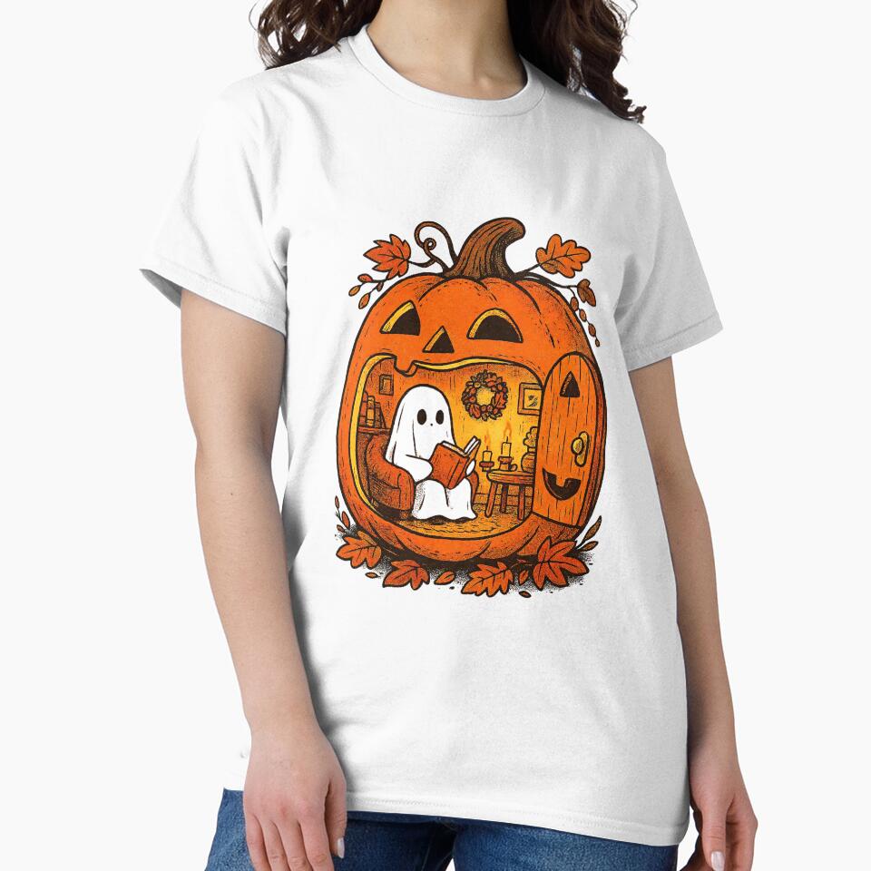 Cozy Pumpkin Reading Ghost by Nacho Average Designs