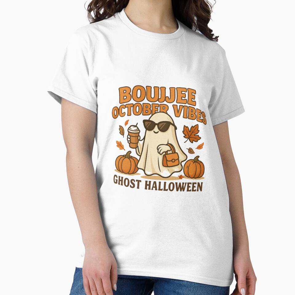 Boujee October Vibes – Cute Ghost Halloween Design for Fall Lovers by SlomianyPisarz