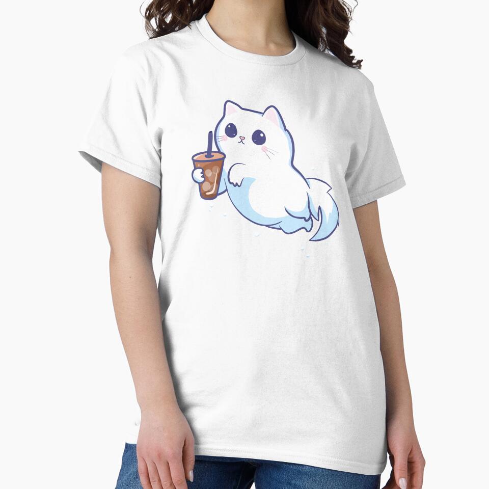 Cute Ghost Cat With Iced Coffee by KilkennyCat Art