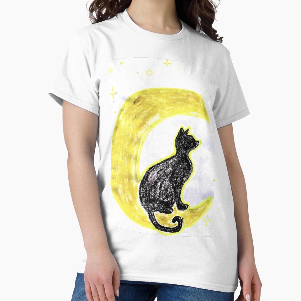 Black Cat Sitting on Crescent Moon by MagicYana