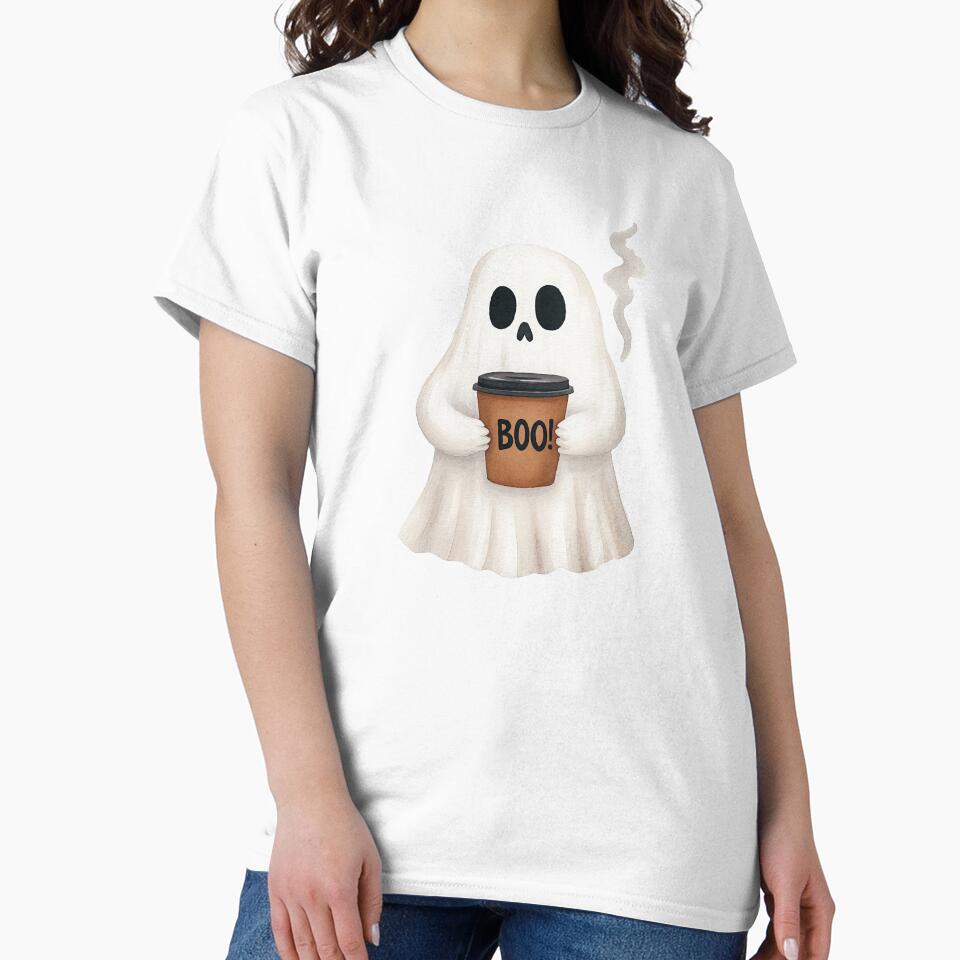 Cute Ghost Holding Halloween Coffee Cup by WPCreator
