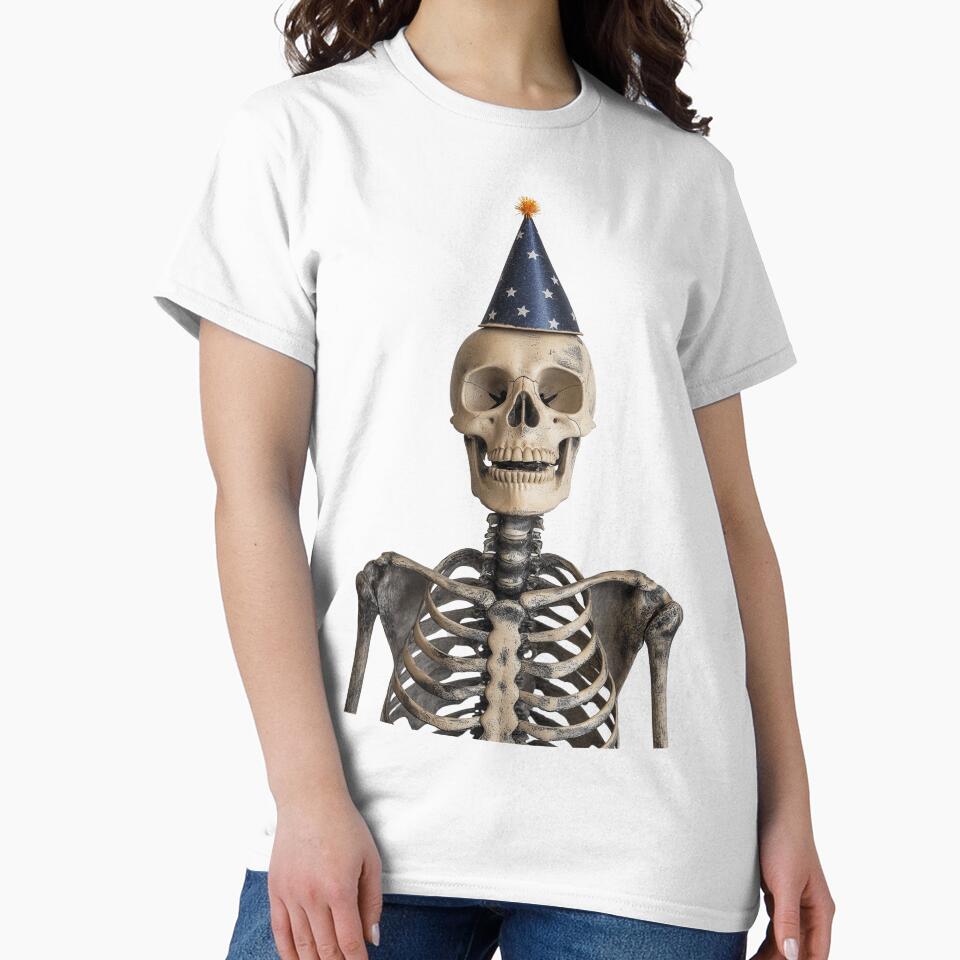 Funny Skeleton with Party Hat Birthday Celebration by LazyOwlStore