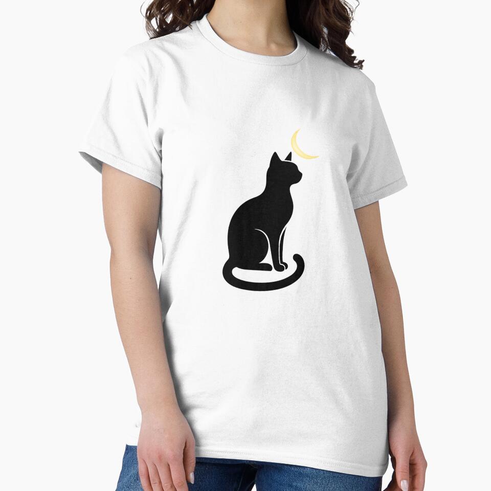 Minimalist Black Cat and Crescent Moon Celestial Vector Art by Paws And Pause