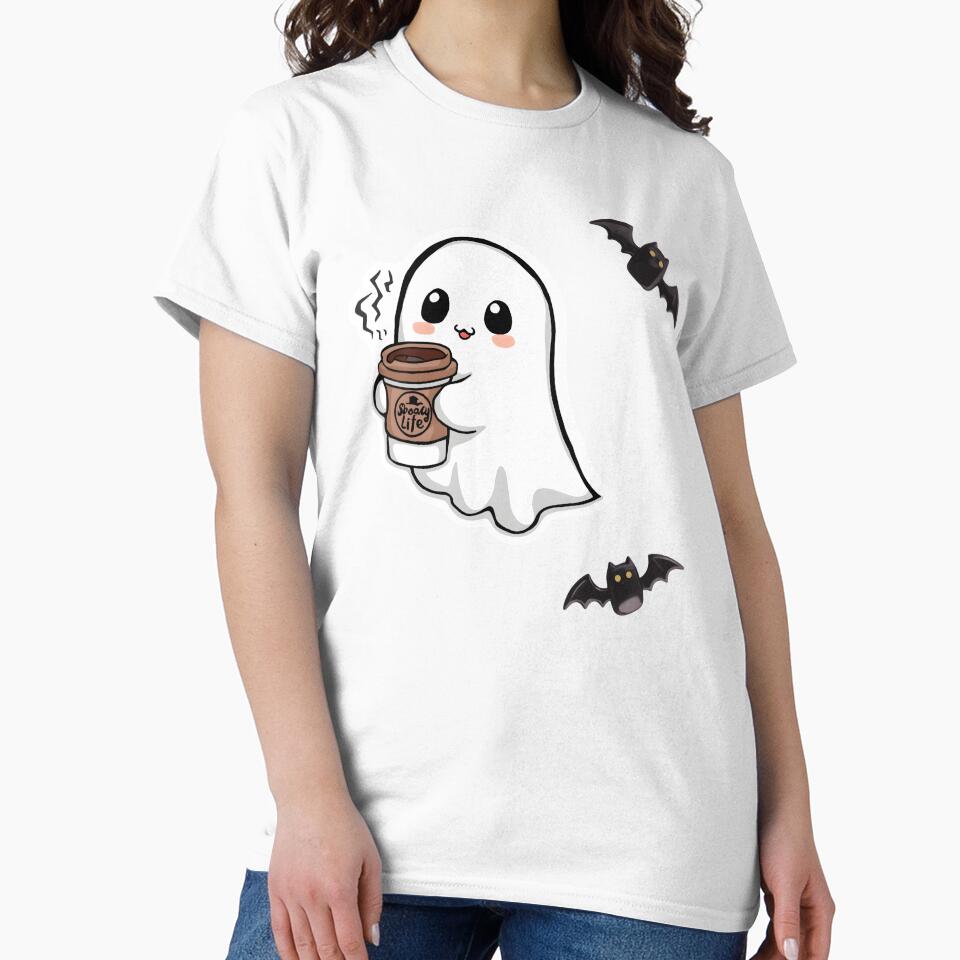 Kawaii Spooky Coffee Ghost – Cute Halloween Bat Aesthetic by Lu7u