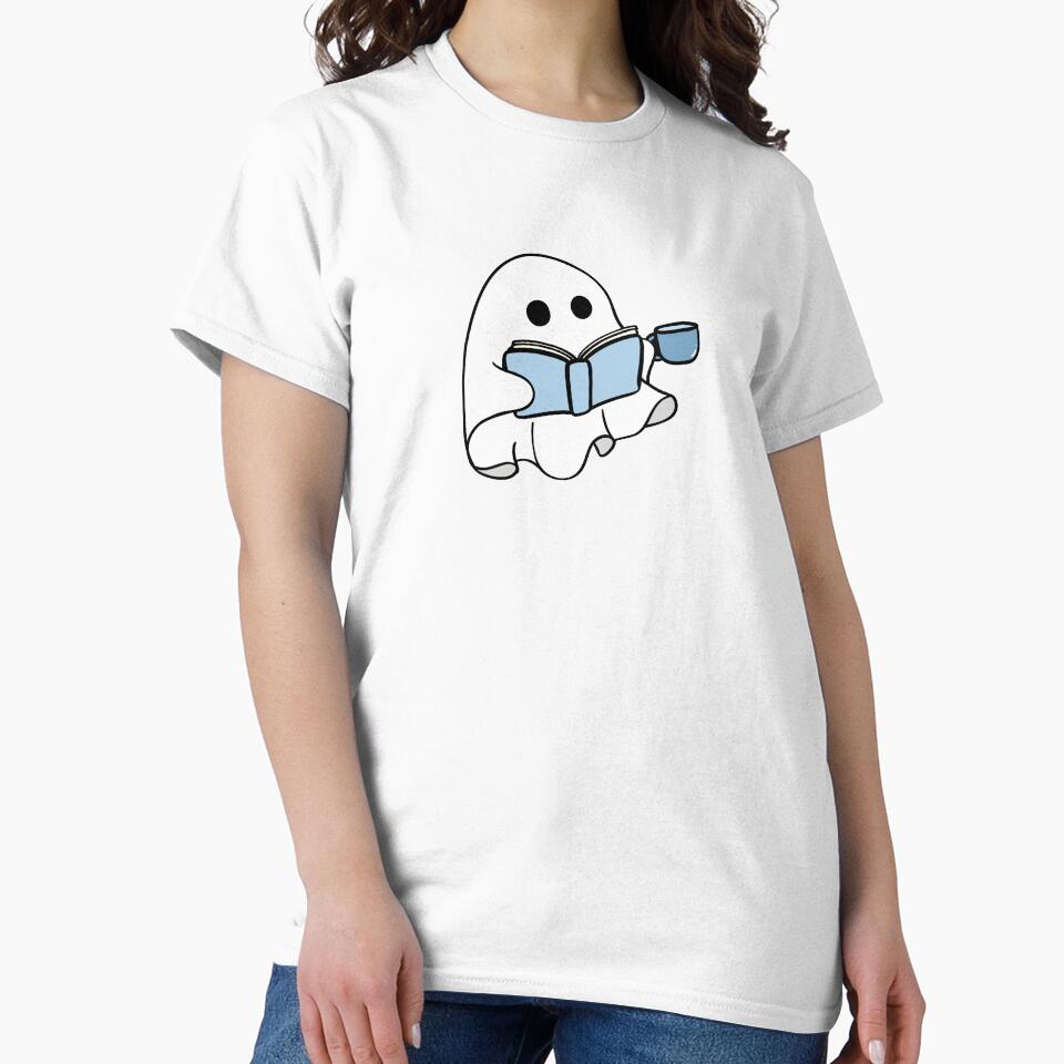 Blue sheet ghost with book and coffee mug by Neadoodles