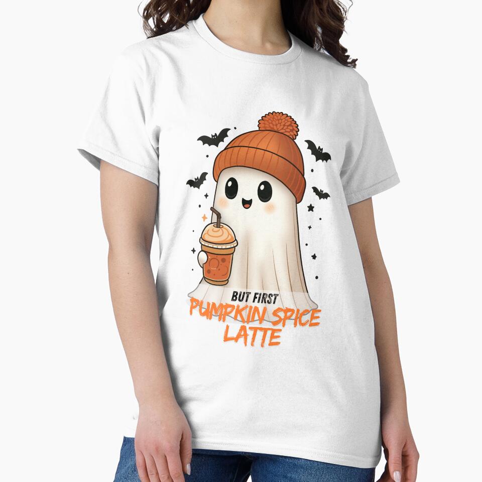 Cozy Ghost with Pumpkin Spice Latte – Cute Halloween Fall Design by Asidesign