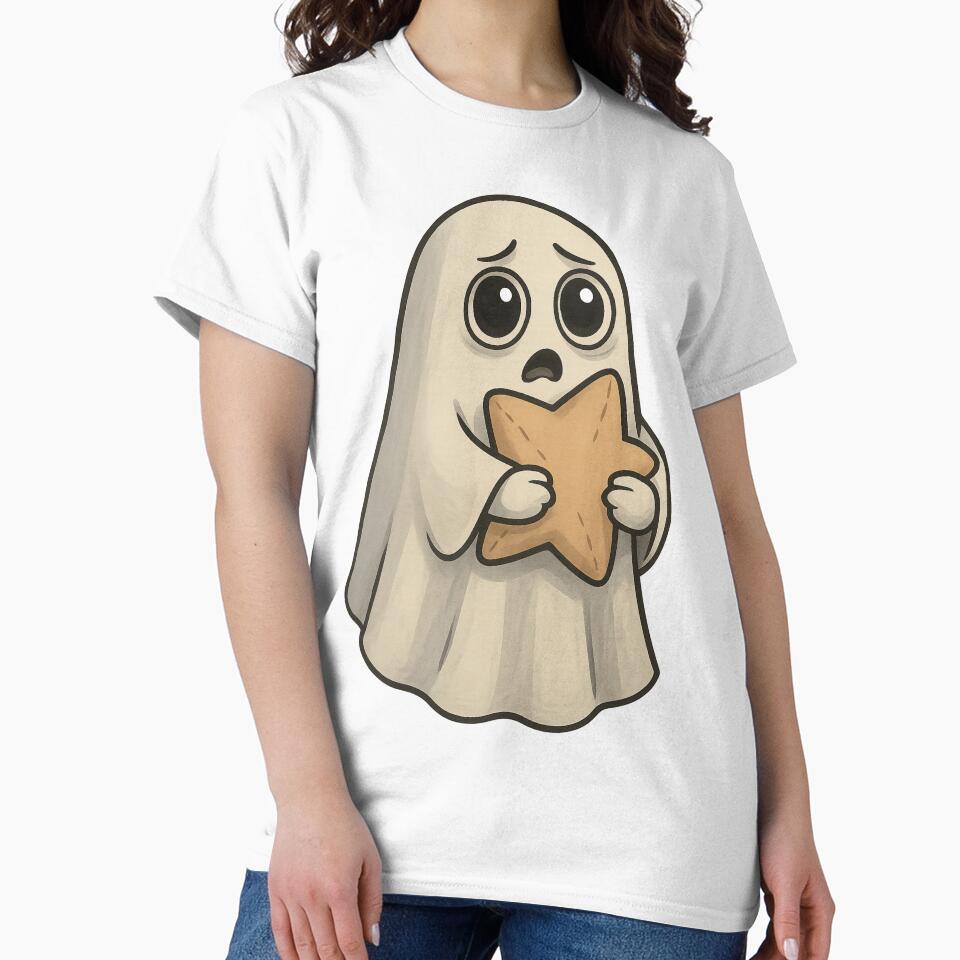 Cute Ghost Holding Star – Soft Spooky Aesthetic by Mouraludia